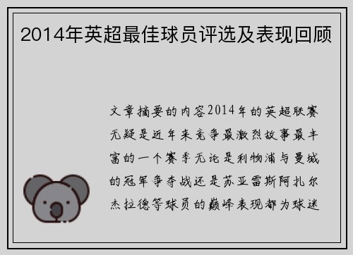 2014年英超最佳球员评选及表现回顾